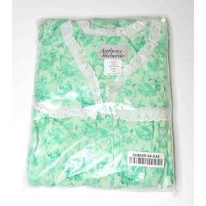 $60 Anthony Richards Nightgown Green Floral Cotton Flannel Lace Trim 4X 28W-30W